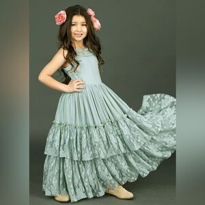 Joyflie Kids Catrin Bohemian Dress In Seaglass Size 2